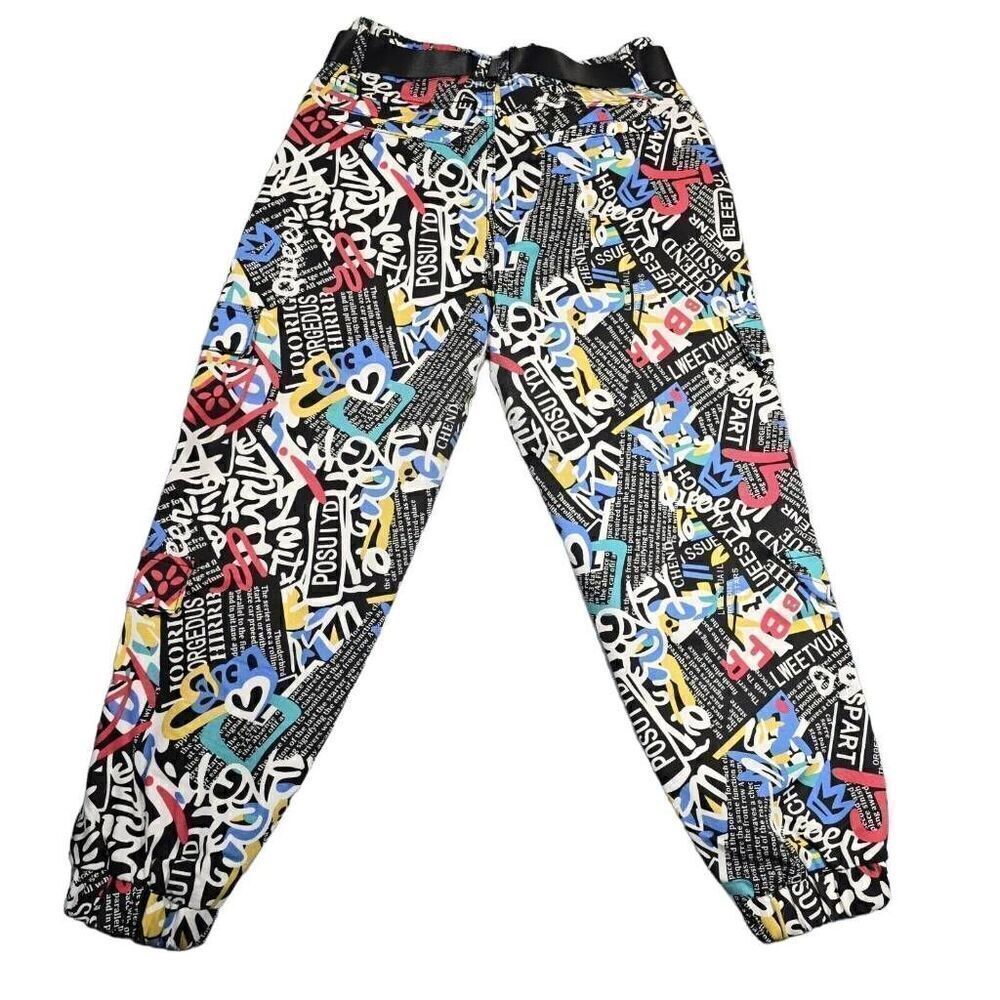 VIP Jeans Faux Cargo Joggers Womens Sz 7 Urban Graffiti All‎ Over Print Gorpcore - Picture 3 of 11